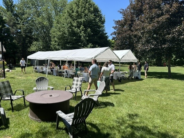 Round tables with linens at a wedding reception